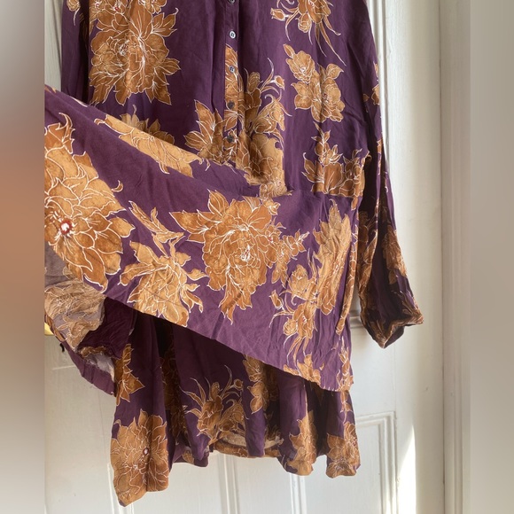 Free People shake It Floral Burgundy Ruffle Boho Tie Pullover Mini Dress… - Picture 7 of 13